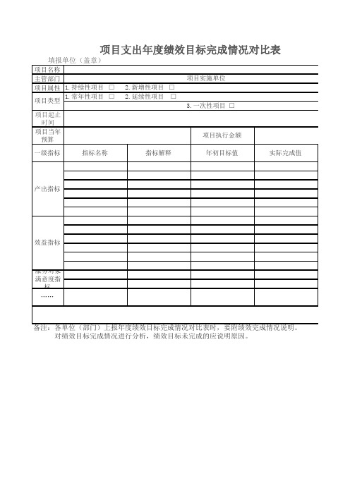 项目支出年度绩效目标完成情况对比表