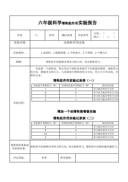 六年级科学滑轮组作用实验报告.doc