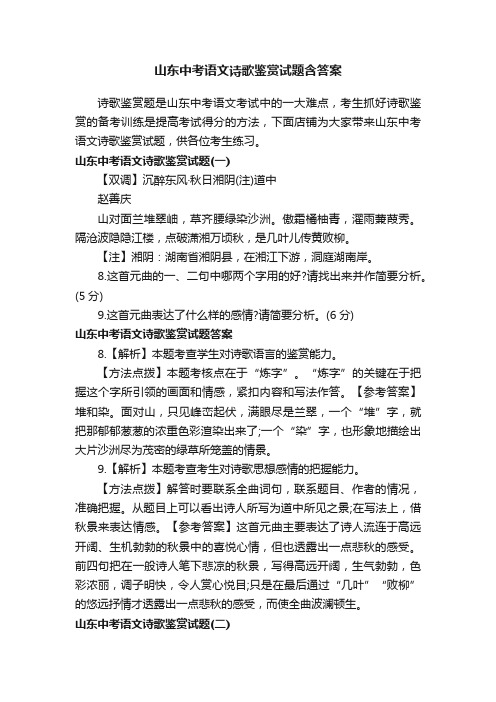 山东中考语文诗歌鉴赏试题含答案