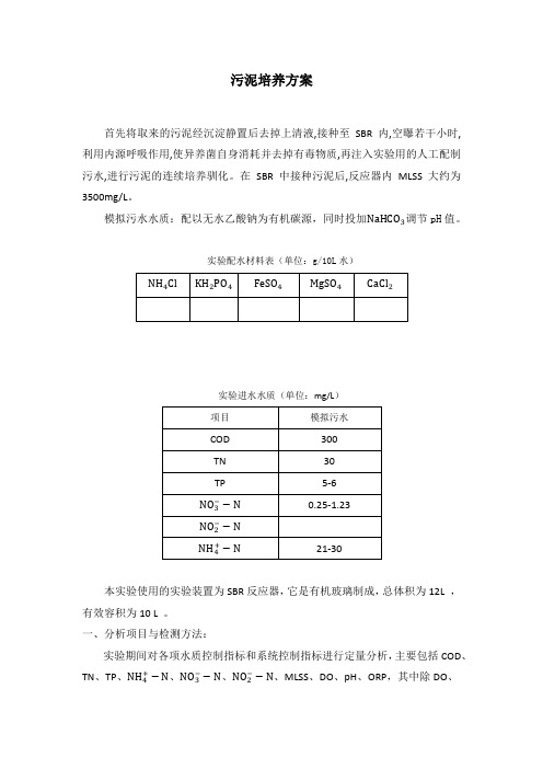 SBR污泥培养计划