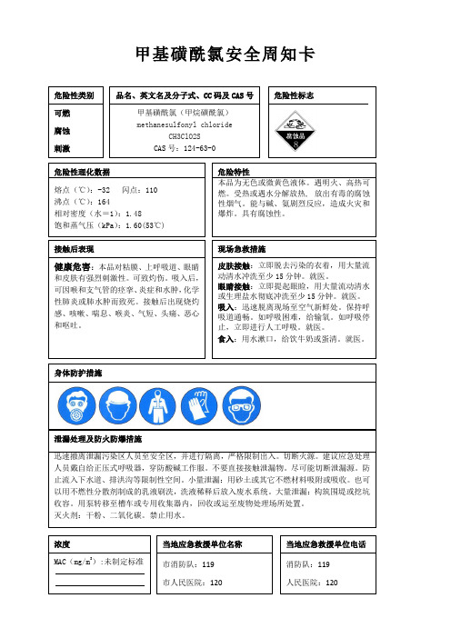 甲基磺酰氯安全周知卡、职业危害告知卡、理化特性表