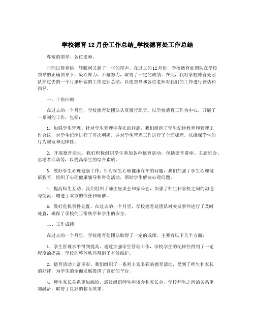 学校德育12月份工作总结_学校德育处工作总结