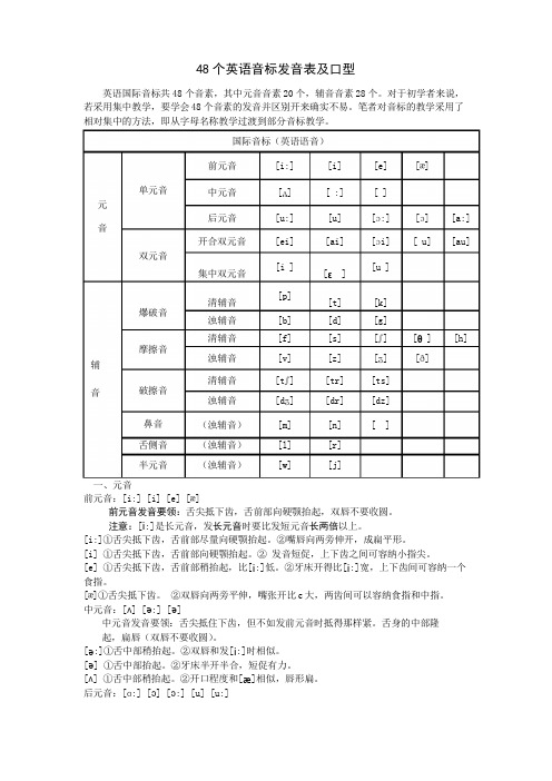 48个英语音标发音表及口型