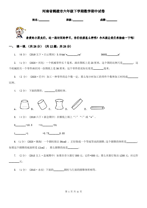 河南省鹤壁市六年级下学期数学期中试卷