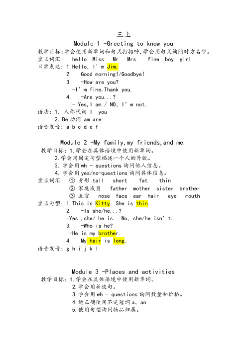 沪教牛津版英语三年级知识点归纳