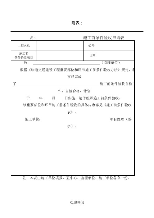 重要部位和环节施工前条件验收表格