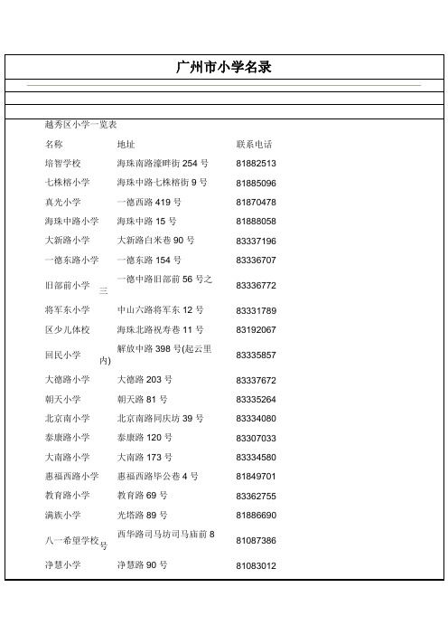 广州市小学名录