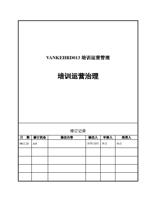 VANKEHRD013培训运营管理