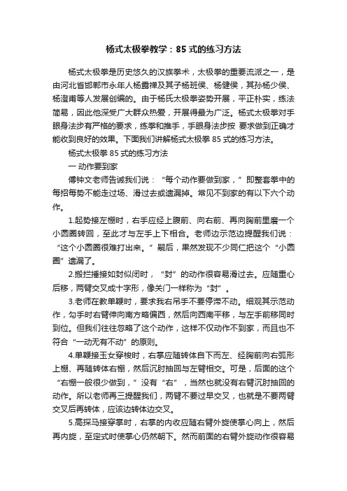 杨式太极拳教学：85式的练习方法