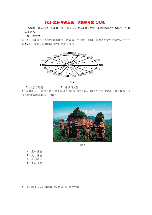 2019-2020年高三第一次模拟考试(地理)