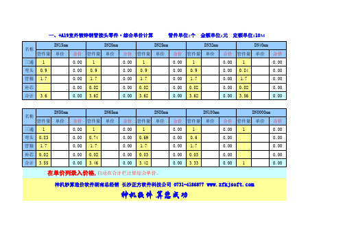 管道接头零件综合单价计算表