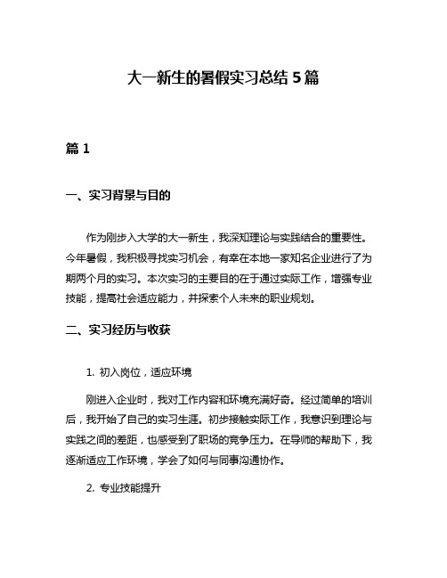 大一新生的暑假实习总结5篇