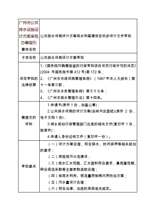 广州市公共排水设施设计方案审批办事指引