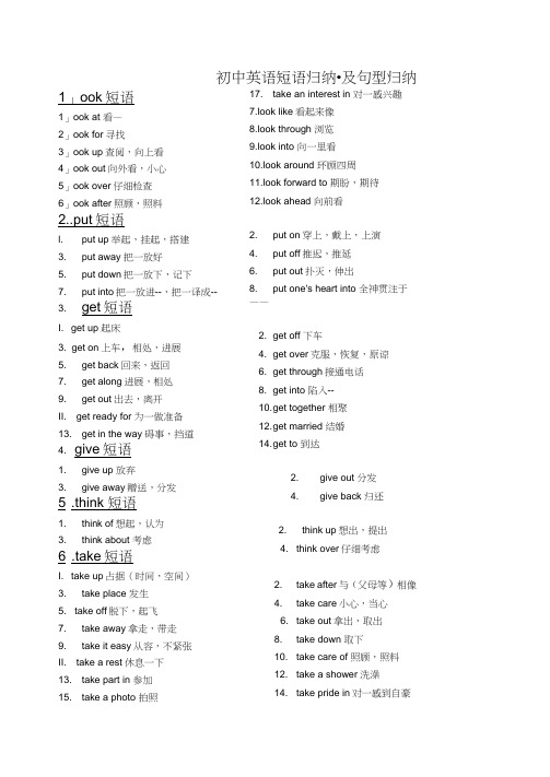 (完整word版)初中英语短语归纳及句型归纳,推荐文档