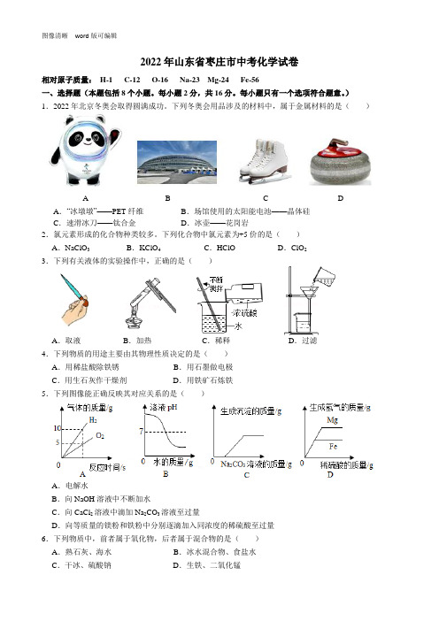 2022年山东省枣庄市中考化学试卷(附答案)