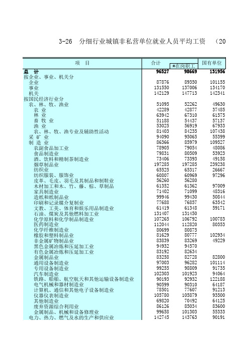 江苏统计年鉴2020社会经济发展指标：分细行业城镇非私营单位就业人员平均工资(2019年)