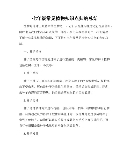 七年级常见植物知识点归纳总结