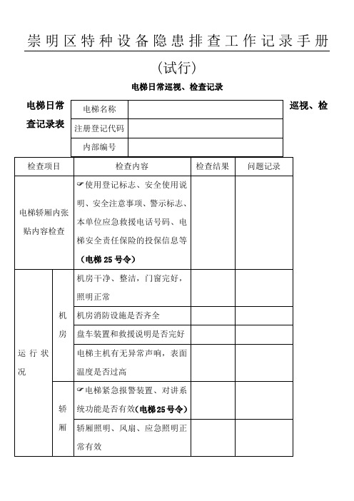 电梯日常巡视、检查记录表