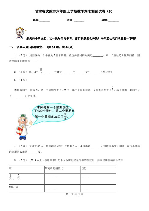 甘肃省武威市六年级上学期数学期末测试试卷(6)