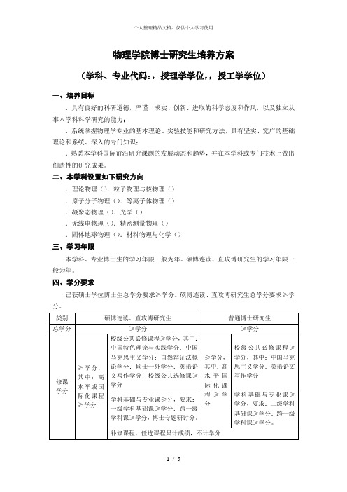 物理学院博士研究生培养方案