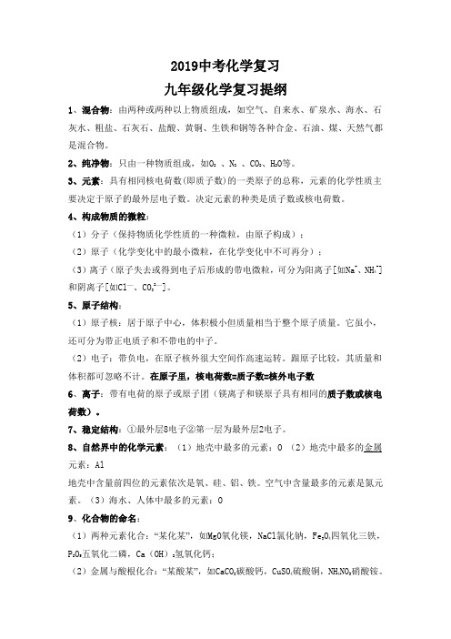 2019中考冲刺化学总复习基础知识详细总结