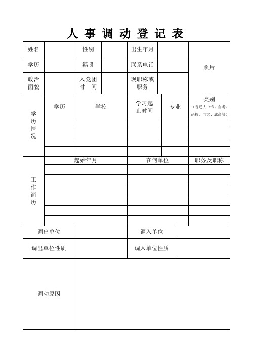 人事调动登记表