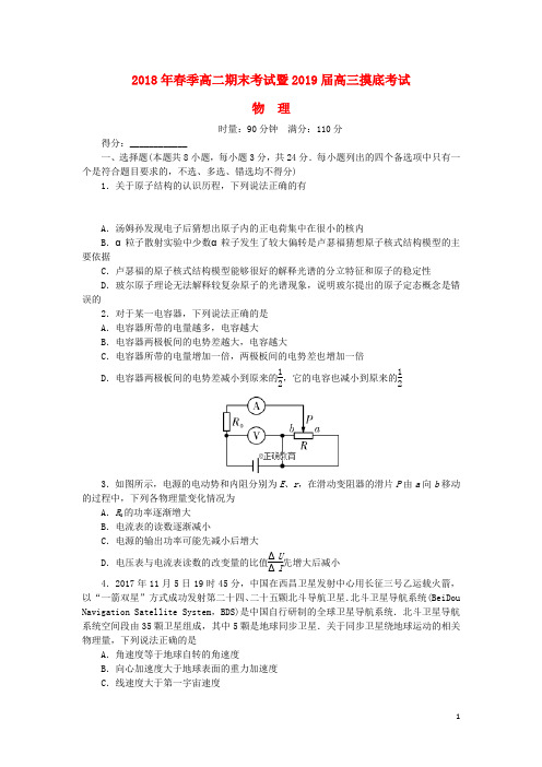 湖南省师大附中高三物理摸底考试试题