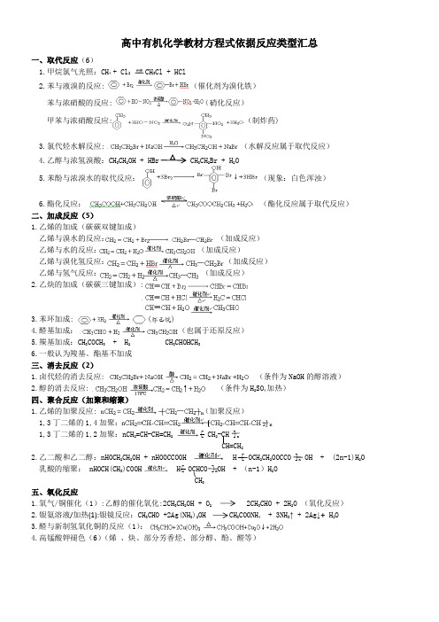 高中有机化学方程式依据反应类型汇总