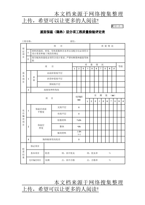 屋面保温(隔热)层分项工程质量检验评定表