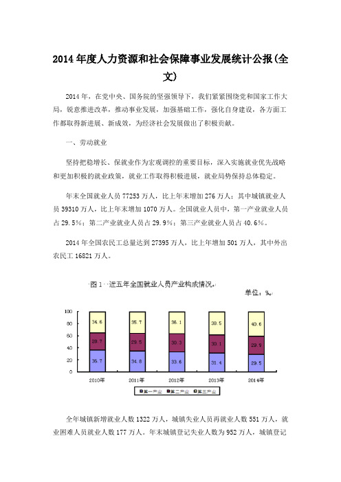 2014人力资源和社会保障事业发展统计公报全文