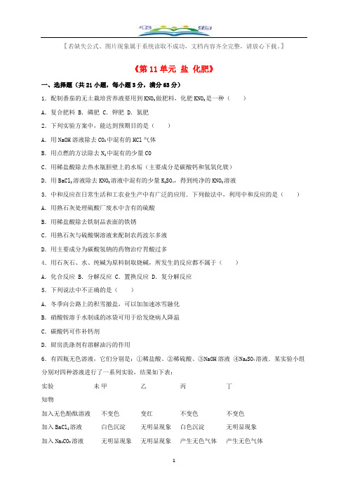 新人教版九年级化学下册《第11单元盐化肥》单元综合测试卷及答案.doc