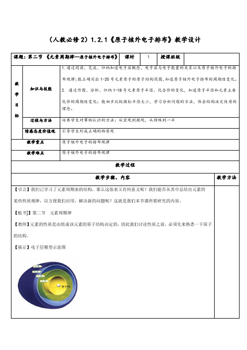 人教版高中化学必修二教学设计：原子核外电子排布