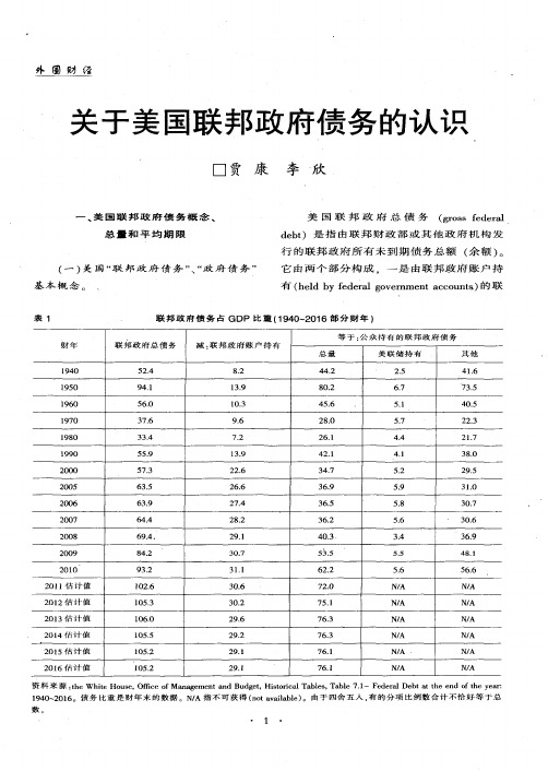 关于美国联邦政府债务的认识