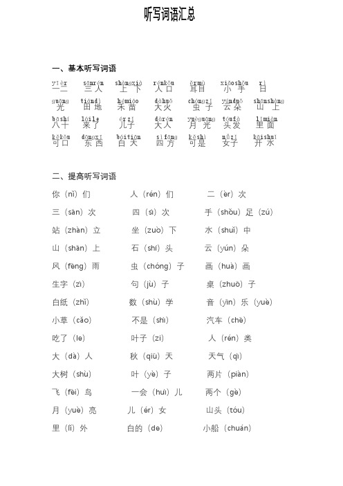 新人教部编版一年级语文上册听写词语+ 多音字汇总