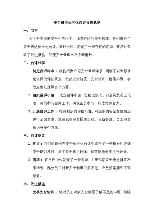 安全班组标准化自评报告总结