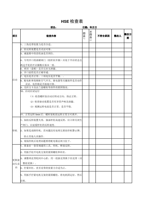 HSE检查表(标准模版)