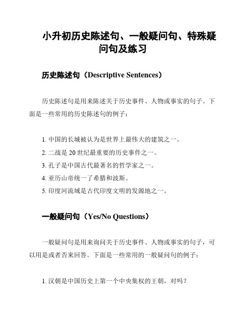 小升初历史陈述句、一般疑问句、特殊疑问句及练习