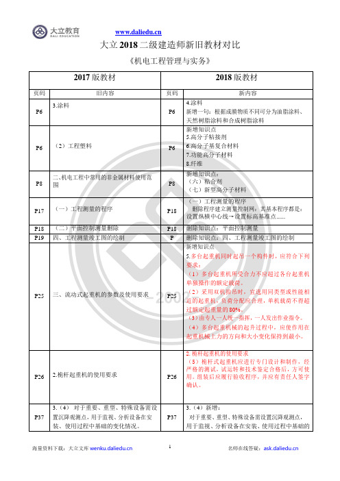 2018二级建造师机电实务新旧教材变化对比