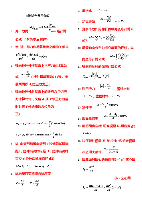 材料力学公式汇总