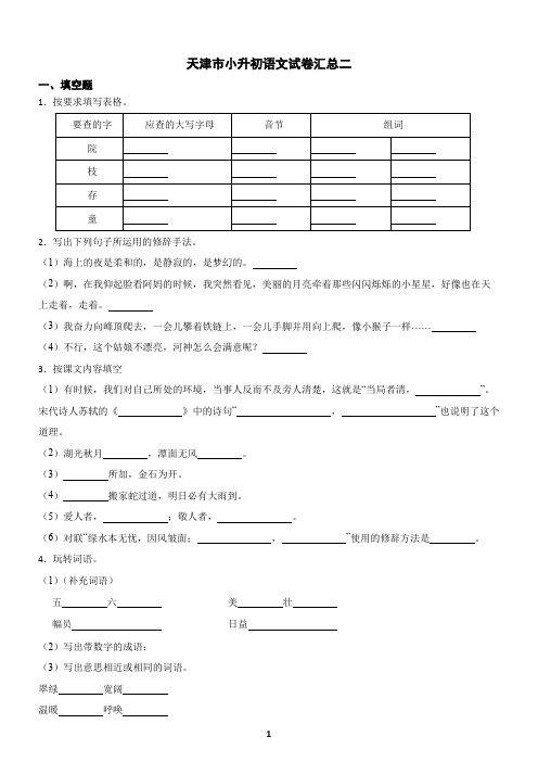 天津市小升初语文试卷汇总二(含答案)