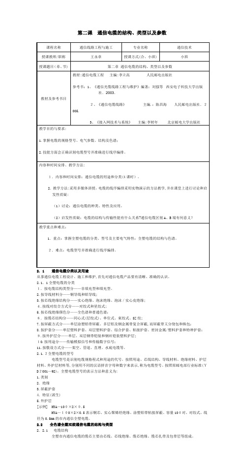 第二课通信电缆的结构、类型以及参数