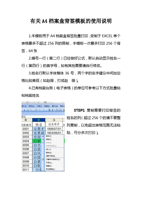 有关A4档案盒背签模板的使用说明