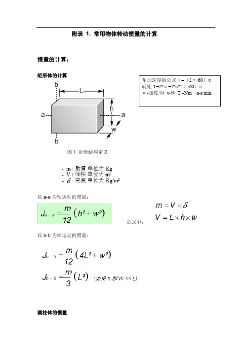 常用物体的转动惯量 与扭矩的计算