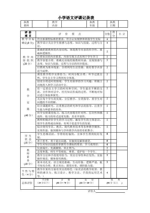 小学语文评课细则以及记录表