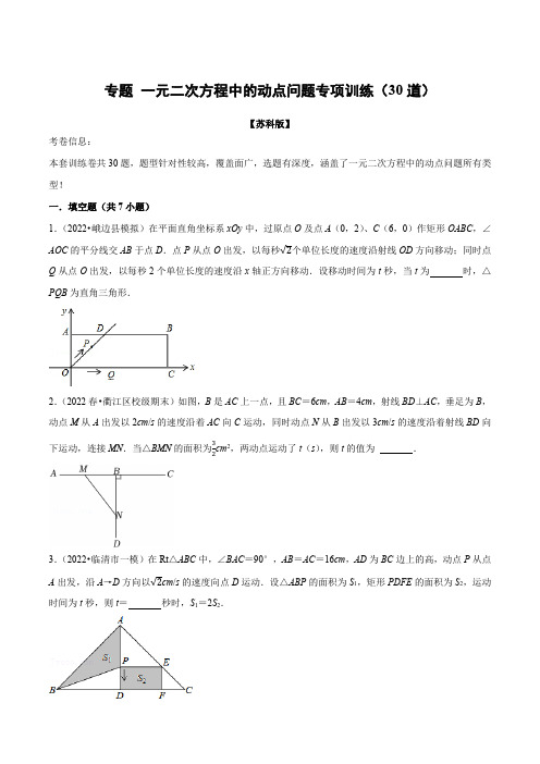 专题《一元二次方程中的动点问题专项训练(30道)》