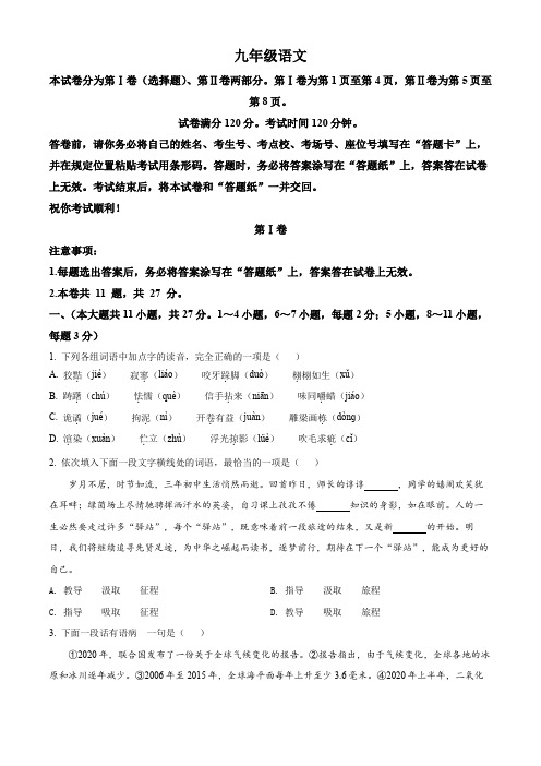 2023年九年级下学期结课考试语文试题(原卷版)