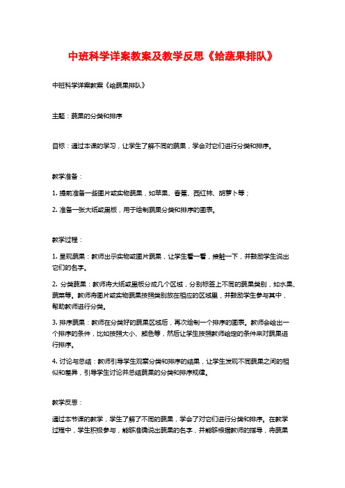 中班科学详案教案及教学反思《给蔬果排队》