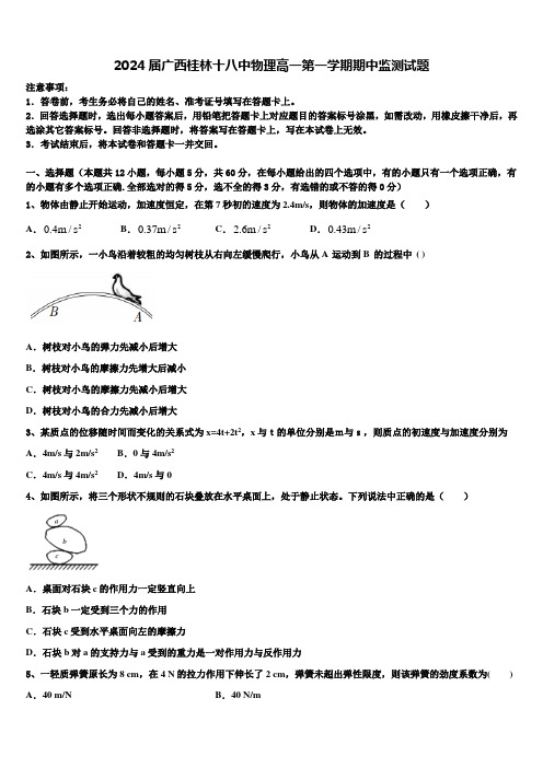 2024届广西桂林十八中物理高一第一学期期中监测试题含解析