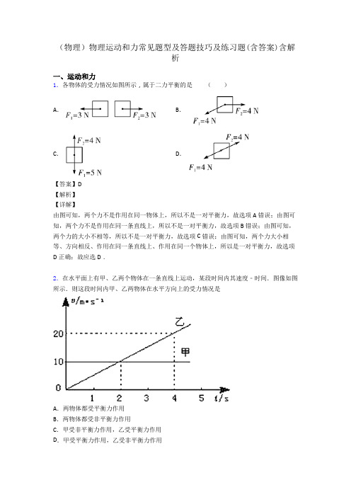 (物理)物理运动和力常见题型及答题技巧及练习题(含答案)含解析