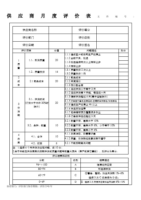 《供应商月度评价表》